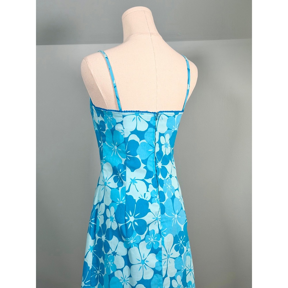 Vintage 1990s / 2000s Blue Flower Dress 90s Y2K Hawaiian Beach Frutiger Aero - Picture 8 of 10